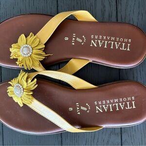 Italian Shoemakers Yellow Floral Brown Sandals